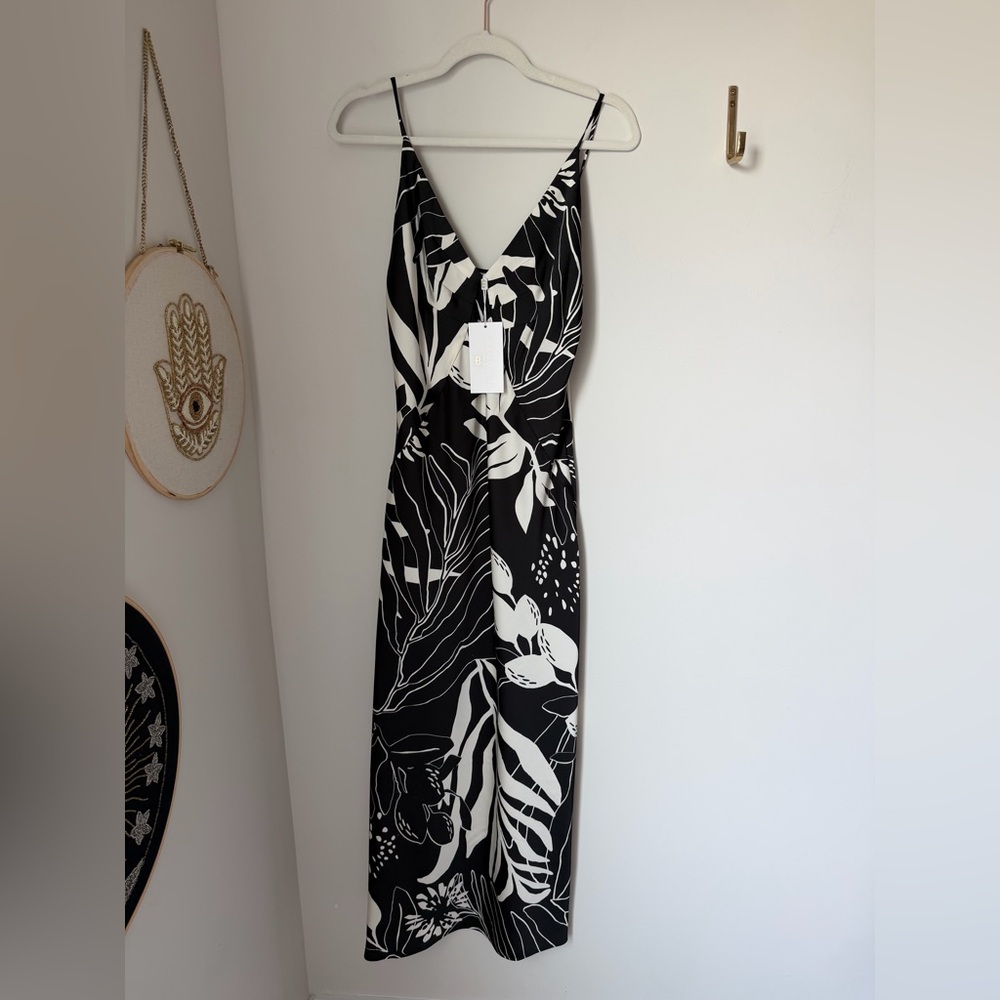 Caroline Constas Black White floral spaghetti strap maxi Slip Dress